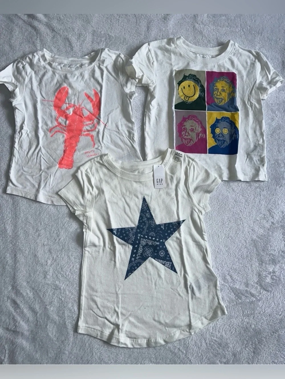 Gap Girls Size Small S Lot of 3 Short Sleeve White T-Shirts Einstein Lobster